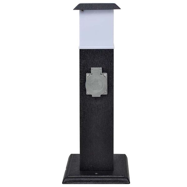 Melns dārza kontaktligzdas statnis ar lampu