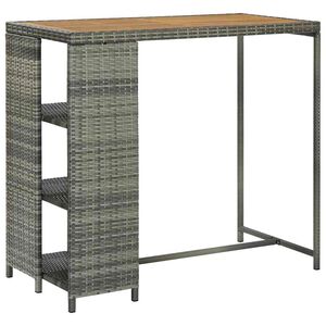 vidaXL bāra galds ar plauktiem, 120x60x110 cm, pelēka PE rotangpalma
