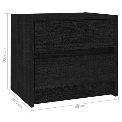vidaXL naktsskapīši, 2 gab., melni, 40x30,5x35,5 cm, priedes masīvkoks