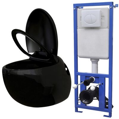 vidaXL unikāls tualetes pods ar tvertni, stiprināms pie sienas, melns
