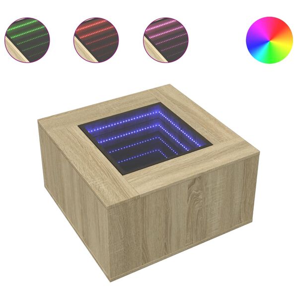 vidaXL kafijas galdiņ&scaron; ar LED, ozola, 60x60x40 cm, inženierijas koks