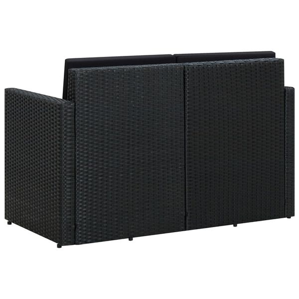 vidaXL divvietīgs dārza dīvāns ar matračiem, melna PE rotangpalma