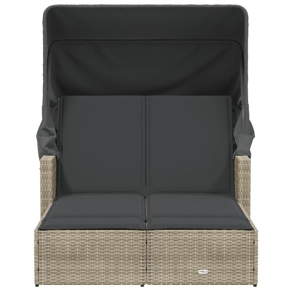 vidaXL divvietīgs sauļo&scaron;anās krēsls ar jumtiņu, gai&scaron;i pelēka PE pinums