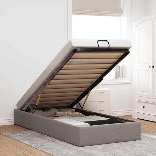 vidaXL Osmaņu gultas rāmis bez matrača pelēkbrūna 100x200 cm audums