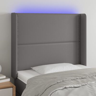 vidaXL gultas galvgalis ar LED, 103x16x118/128 cm, pelēka mākslīgā āda