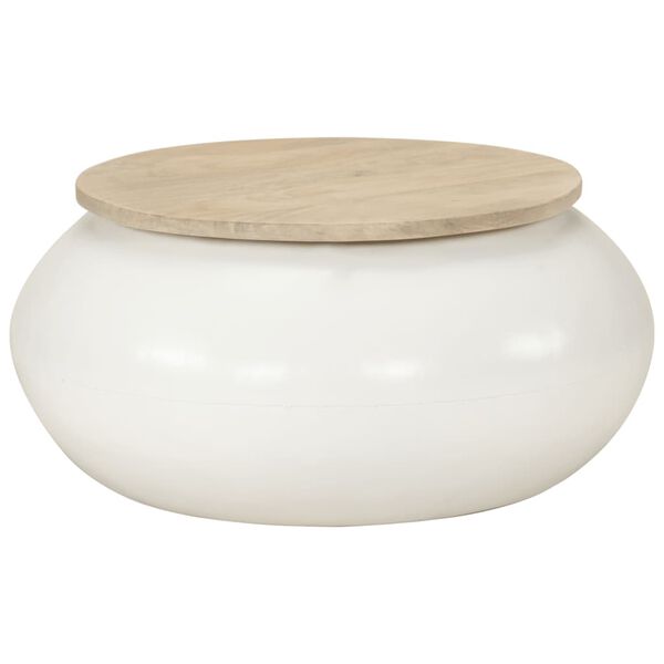 vidaXL kafijas galdiņš, balts, 51x51x27 cm, mango masīvkoks