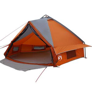 vidaXL Tīpija telts 8 personām Pelēka un oranža 490 x 410 x 210 cm