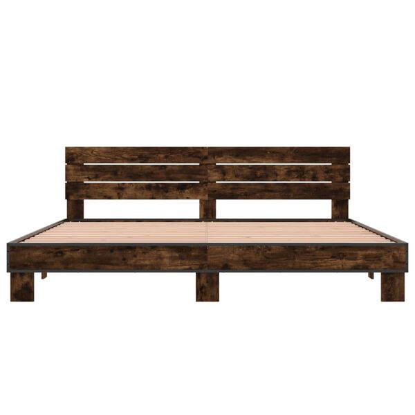 vidaXL gultas rāmis, ozola krāsā, 200x200cm, inženierijas koks, metāls