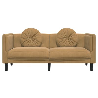 vidaXL divvietīgs dīvāns ar matračiem, brūns samts