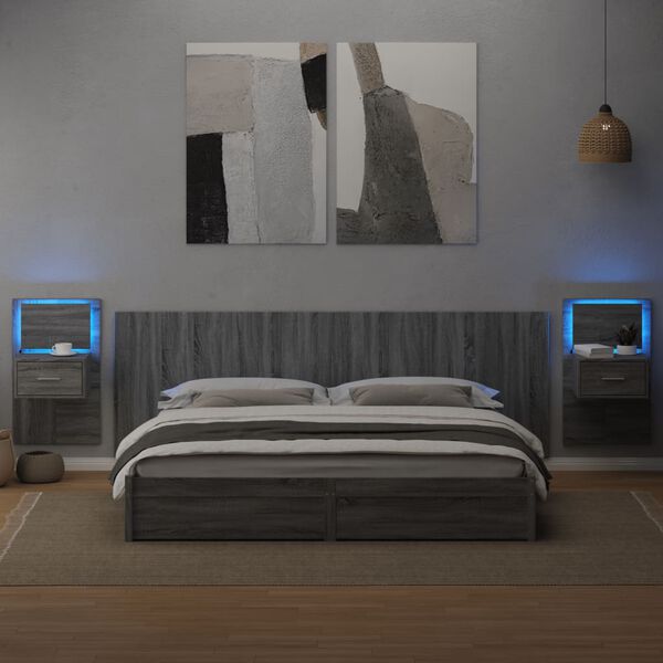 vidaXL gultas galvgalis ar skapī&scaron;iem, pelēka ozola, 240 cm