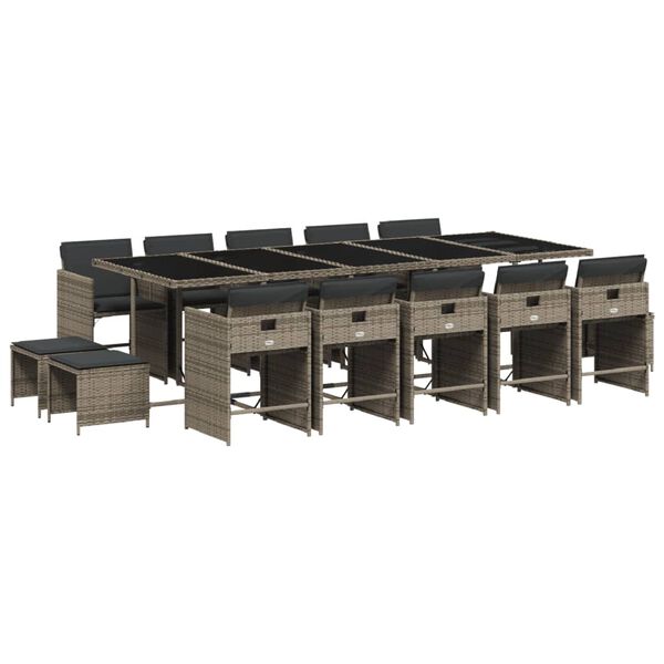 vidaXL 15-daļīgs dārza mēbeļu komplekts ar matračiem, PE rotangpalma