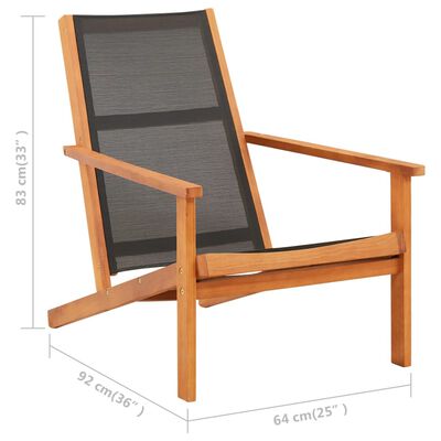 vidaXL dārza atpūtas krēsls, melns, eikalipta masīvkoks un tekstilēns