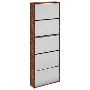 vidaXL apavu plaukts ar spoguli, 5 nodalījumi, ozolkoka, 63x17x169,5cm