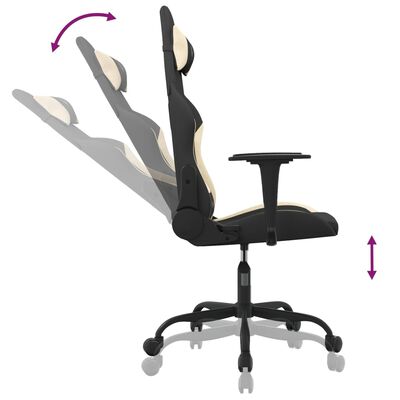 vidaXL datorspēļu krēsls ar kāju balstu, melns un krēmkrāsas audums