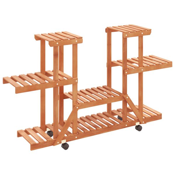 vidaXL puķu statīvs ar ritenī&scaron;iem, 110x25x78 cm , egles masīvkoks