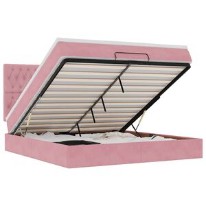 vidaXL Osmaņu gultas rāmis ar matračiem rozā 180x200cm audums
