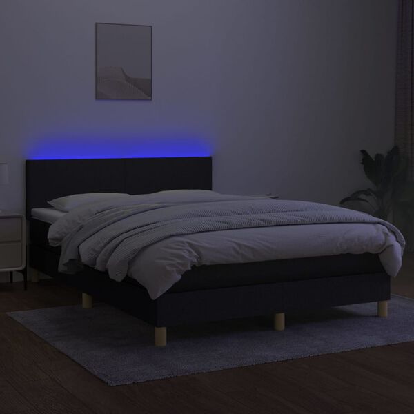 vidaXL atsperu gulta ar matraci, LED, melns audums, 140x190 cm