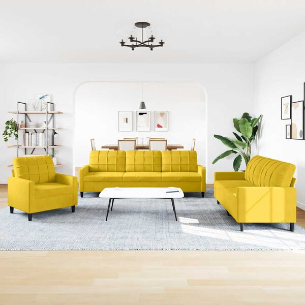 vidaXL trīsdaļīgs dīvānu komplekts ar spilveniem, dzeltens samts