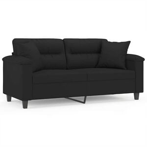 vidaXL divvietīgs dīvāns ar spilveniem, melns, 140 cm, audums