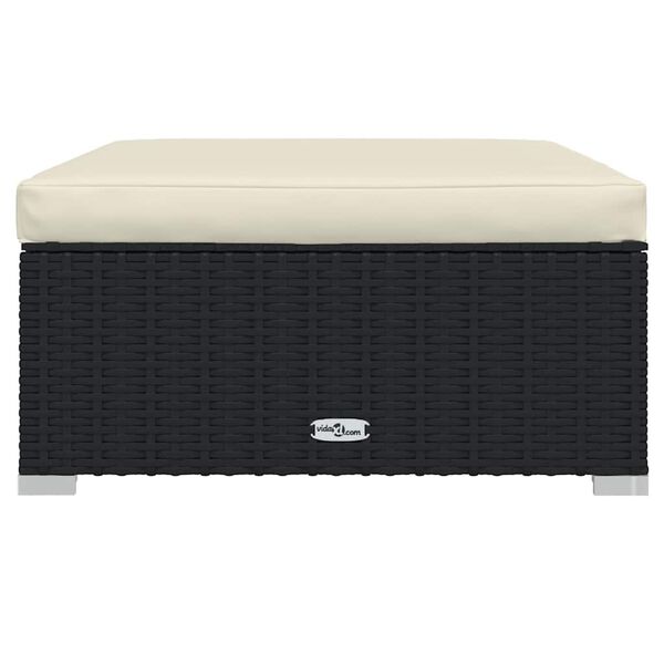 vidaXL dārza kāju balsts ar matraci, 70x70x30 cm, melna PE rotangpalma