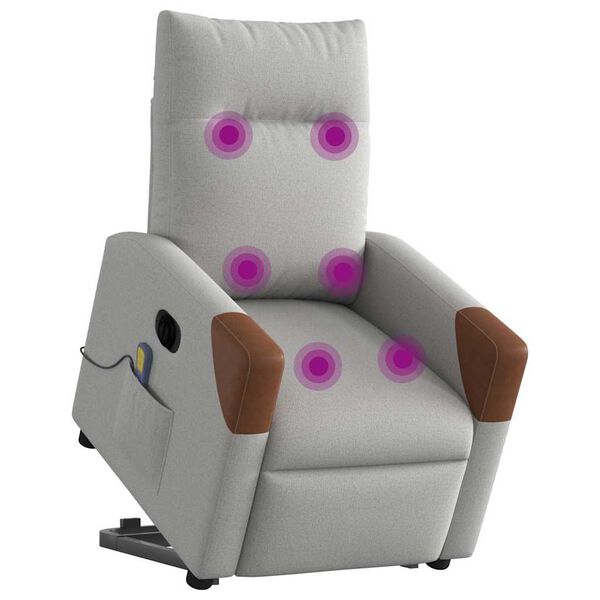 vidaXL elektrisks stāvus masāžas atpūtas krēsls mākonis pelēks audums