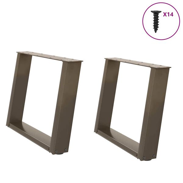 vidaXL kafijas galdiņa kājas, 2 gab., U-veida, dabīgs tērauds, 60x(42-43) cm