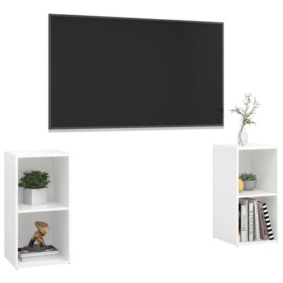 vidaXL TV plaukti, 2 gab., spīdīgi balti, 72x35x36,5 cm, skaidu plātne