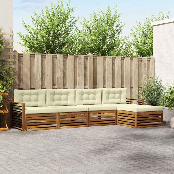 vidaXL Āra dīvānu komplekts ar spilvenu 5 pcs Dabisks un krējuma