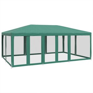 vidaXL svinību telts, ar 10 sieta sienām, 6x4 m, zaļa, HDPE