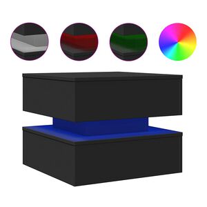 vidaXL kafijas galdiņ&scaron; ar LED, melns, 50x50x40 cm