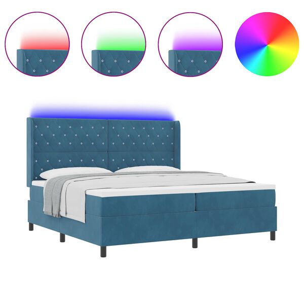 vidaXL LED box spring gulta ar matraci Zila 200 x 200 cm Samts