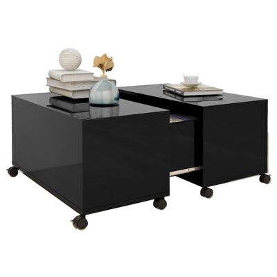 vidaXL kafijas galdiņš, spīdīgi melns, 75x75x38 cm, skaidu plāksne