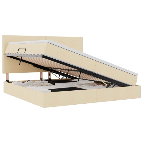 vidaXL Gulta ar uzglabā&scaron;anas vietu un LED ar LED Krēms 200 x 200 cm