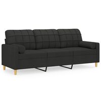 vidaXL trīsvietīgs dīvāns ar spilveniem, melns, 180 cm, audums