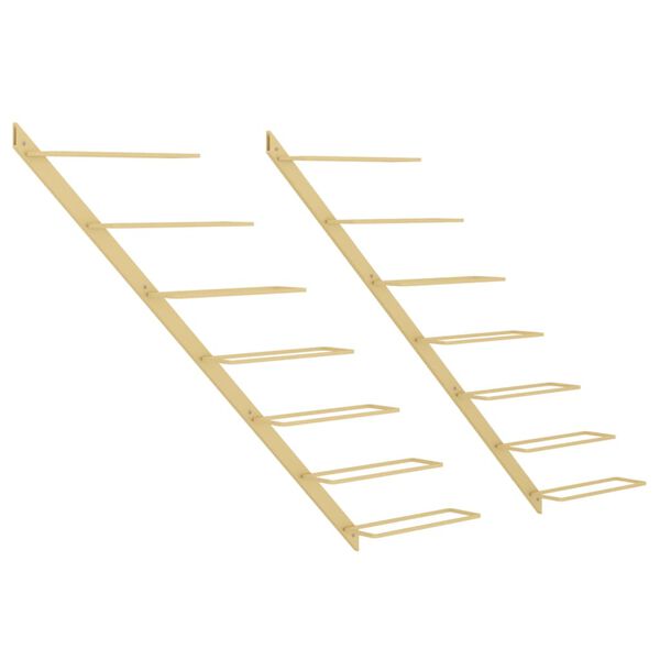 vidaXL vīna pudeļu sienas plaukts 7 pudelēm, 2 gab., zeltains metāls