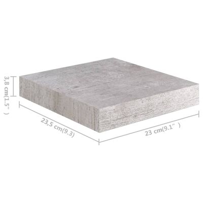 vidaXL sienas plaukti, 2 gab., betona pelēki, 23x23,5x3,8 cm, MDF