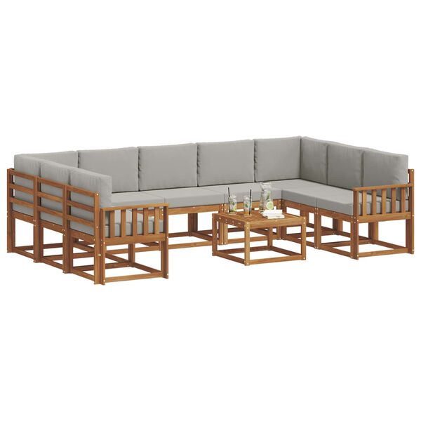 vidaXL Āra dīvānu komplekts ar spilvenu 10 pcs Dabīgs un gai&scaron;i pelēks