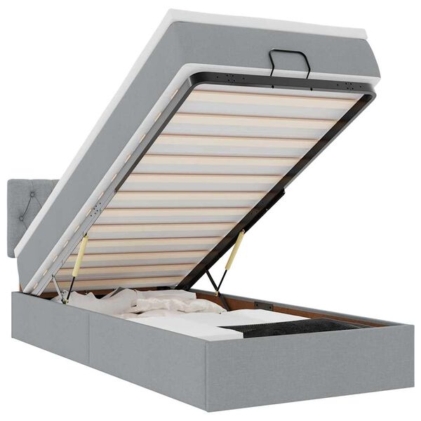 vidaXL Osmaņu gultas rāmis ar matrača gai&scaron;i pelēks 100x200 cm audums