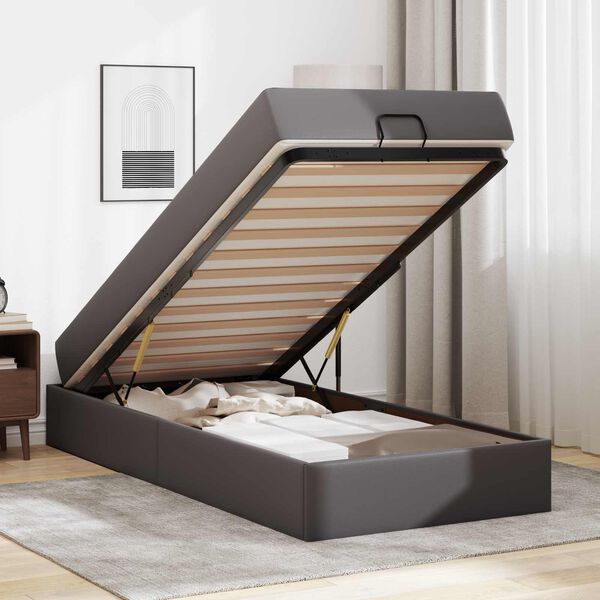 vidaXL Gultas rāmis ar matraci ar matraci 2 pcs Pelēka PVC