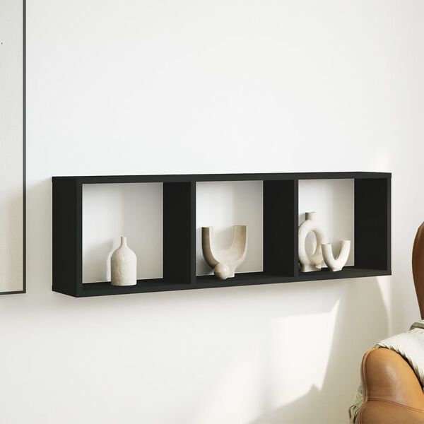 vidaXL sienas skapītis, 100x16x30 cm, melns, inženierijas koks