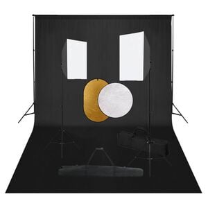 vidaXL fotostudijas komplekts &ndash; gaismas izkliedētāji, foni, reflektori