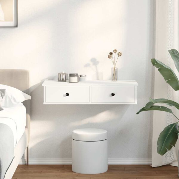 vidaXL sienas plaukts ar atvilktnēm balts 80x34x17cm inženierijas koks