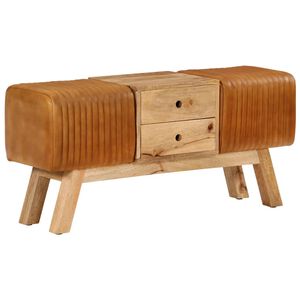 vidaXL sols, 107 cm, brūna dabīgā kazas āda, mango masīvkoks