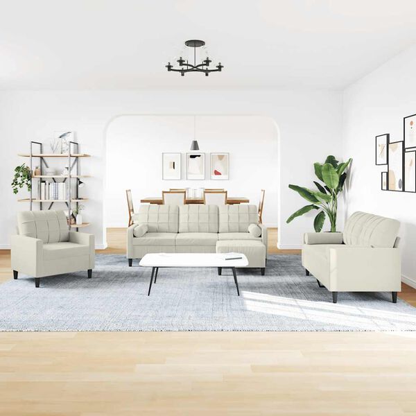 vidaXL četrdaļīgs dīvānu komplekts ar spilveniem, krēmkrāsas samts