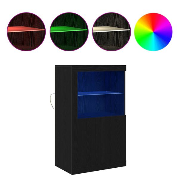 vidaXL LED sānu galds Melns ozolkoks 60,5 x 37 x 100 cm