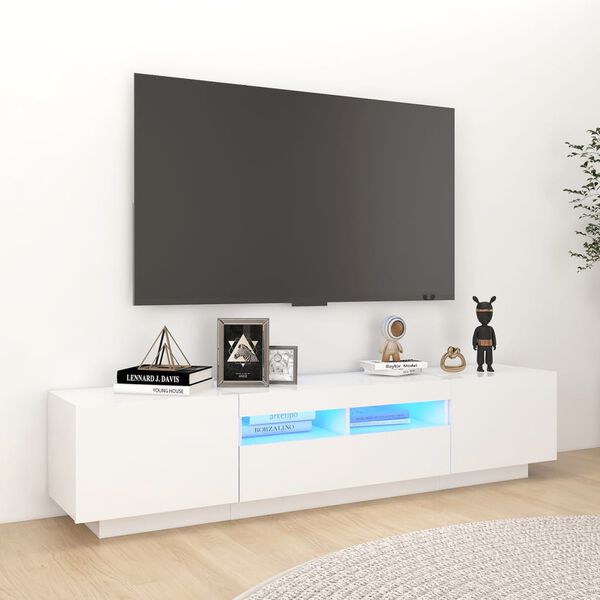 vidaXL TV skapītis ar LED lampiņām, 180x35x40 cm, spīdīgi balts
