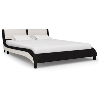 vidaXL gultas rāmis ar LED, melna un balta mākslīgā āda, 140x200 cm