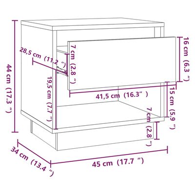 vidaXL naktsskapīši, 2 gab., 45x34x44 cm, betonpelēki, skaidu plāksne
