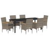 vidaXL Dārza ēdamgalds ar spilvenu 7 pcs Pelēka poliratāns