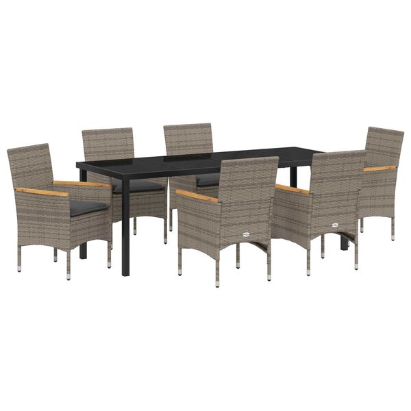 vidaXL Dārza ēdamgalds ar spilvenu 7 pcs Pelēka poliratāns